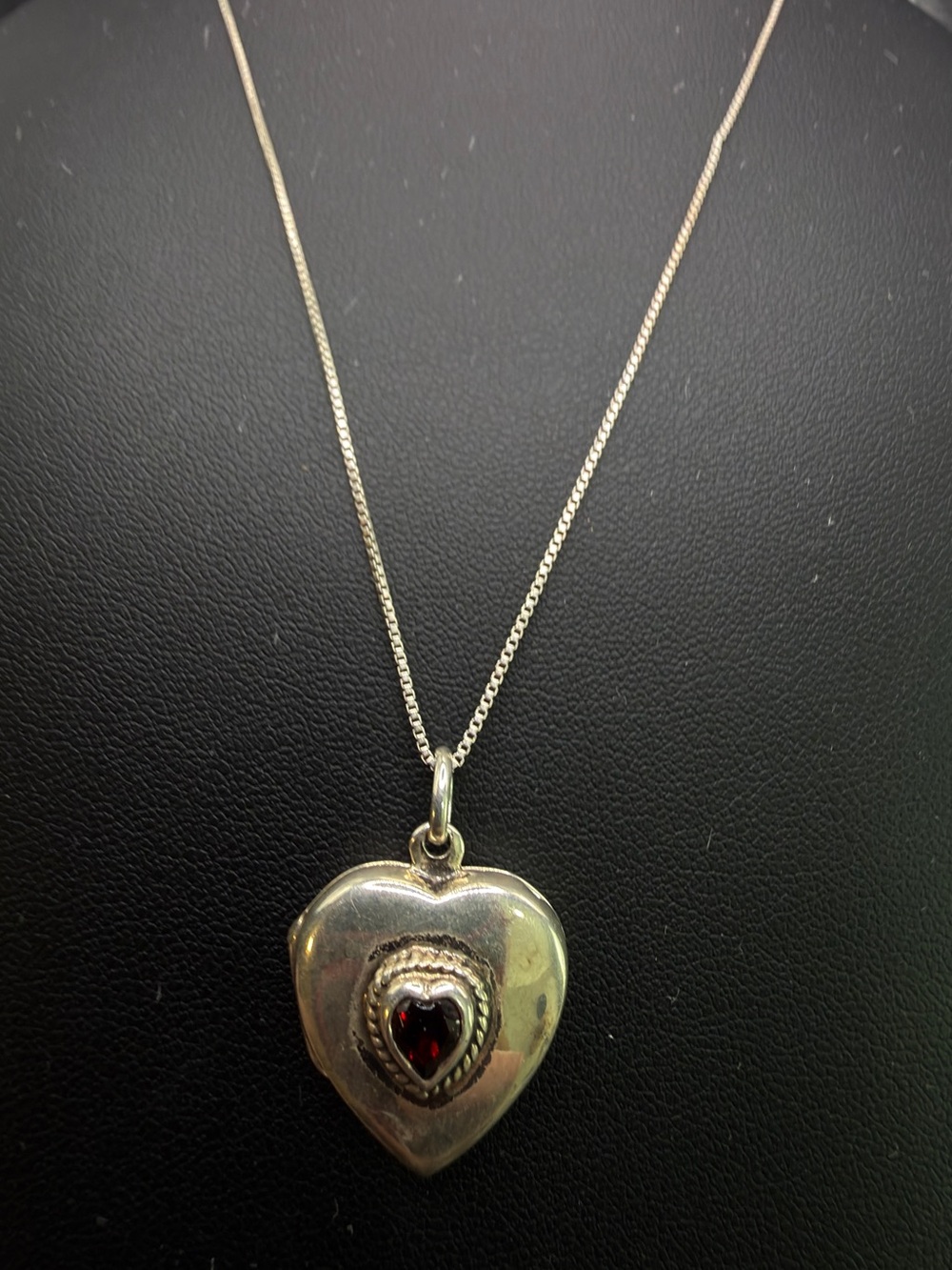 Sterling Silver 925 Tone Heart Locket Necklace Red Rhinestone Romantic Pendant - Picture 9 of 10